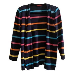 RED by Saks Fifth Avenue Navy Striped Cardigan Sweater Lightweight